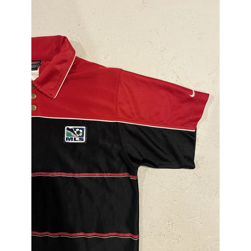Vintage Nike Team MLS Soccer‎ Polo Shirt Mens L Black Red Embroidered Soccer